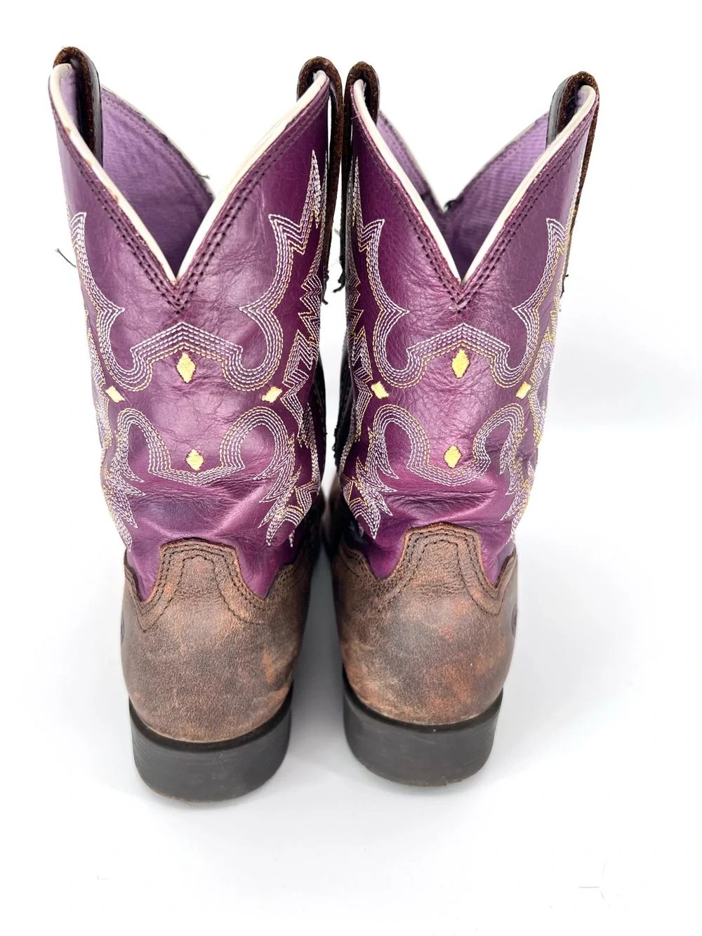 ARIAT GIRLS' TOMBSTONE WESTERN BOOTS BROAD SQUARE TOE Sz 5 Purple Brown Cowgirl